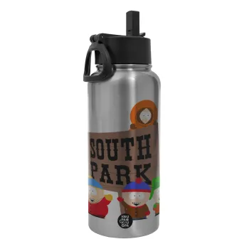 South Park, Metal mug thermo Silver with Straw and Spout Lid (Stainless steel), double wall, 950ml