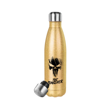 The punisher, Glitter gold stainless steel thermos bottle, double-walled, 500ml