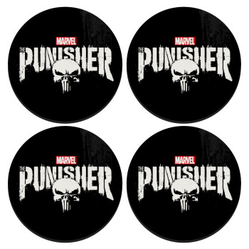 The punisher, SET of 4 round wooden coasters (9cm)