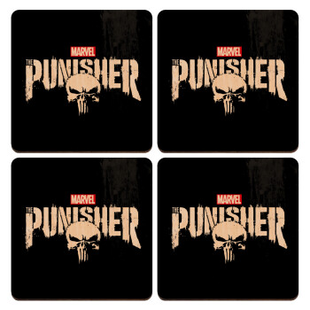 The punisher, ΣΕΤ x4 Σουβέρ ξύλινα τετράγωνα plywood (9cm)