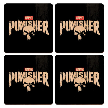 The punisher, ΣΕΤ x4 Σουβέρ ξύλινα τετράγωνα plywood (9cm)