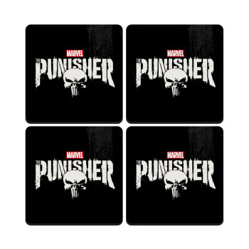 The punisher, ΣΕΤ 4 Σουβέρ ξύλινα τετράγωνα (9cm)