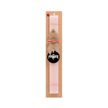 The punisher, Πασχαλινό Σετ, ξύλινο μπρελόκ & πασχαλινή λαμπάδα αρωματική πλακέ (30cm) (ΡΟΖ)