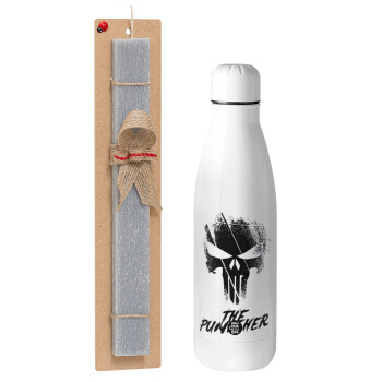The punisher, Easter Set, metallic stainless thermos bottle (500ml) & scented flat Easter candle (30cm) (GRAY)