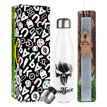The punisher, Easter candle, metallic white thermos bottle (500ml) & aromatic flat candle (30cm) (GRAY)