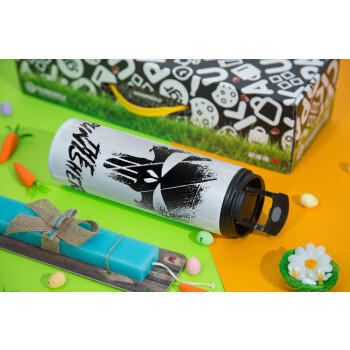 The punisher, Easter candle,Travel Tumbler 2 Lids, with metal straw & cleaning brush & aromatic flat candle (30cm) (BLUE)