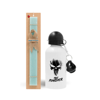 The punisher, Easter Set, metallic aluminum water bottle (500ml) & scented flat candle (30cm) (TURQUOISE)