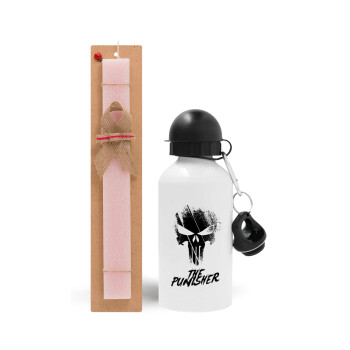 The punisher, Easter Set, metallic aluminum bottle (500ml) & aromatic flat Easter candle (30cm) (PINK)