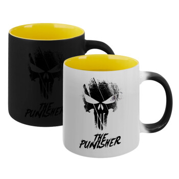 The punisher, Κούπα Μαγική εσωτερικό κίτρινη, κεραμική 330ml που αλλάζει χρώμα με το ζεστό ρόφημα