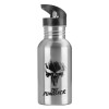 Water bottle Silver with straw, stainless steel 600ml