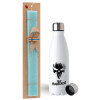 Easter Set, metallic stainless steel water bottle (750ml) & aromatic flat Easter candle (30cm) (TURQUOISE)