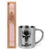 Easter Set, metallic thermal cup (300ml) & aromatic flat Easter candle (30cm) (PINK)