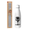 Easter Set, metallic stainless thermos bottle (500ml) & scented flat Easter candle (30cm) (GRAY)
