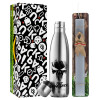 Easter Set, metallic stainless thermos flask (500ml) & scented flat Easter candle (30cm) (GRAY)