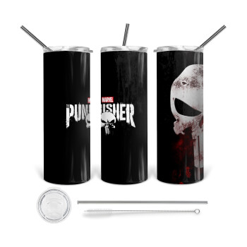 The punisher, 360 Eco friendly stainless steel tumbler 600ml, with metal straw & cleaning brush