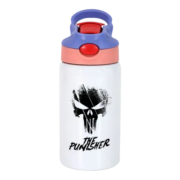 The punisher — Children's hot water bottle, stainless steel, with safety straw, pink/purple (350ml)