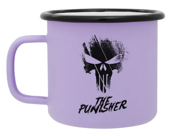 The punisher — Metal enamel mug, matte light pastel purple, 360ml