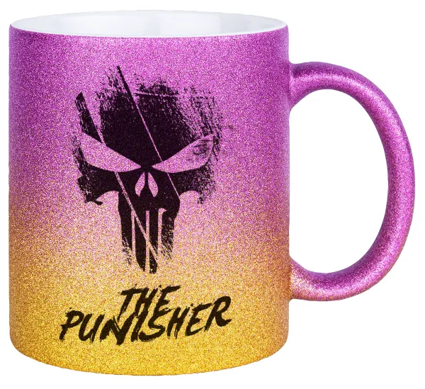 The punisher — Gold/pink glitter mug, ceramic, 330ml