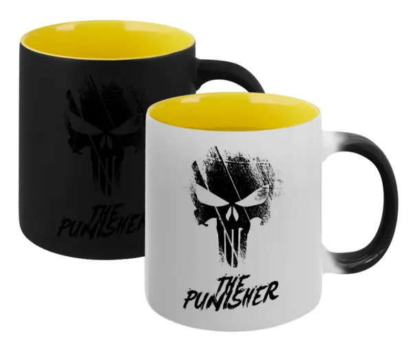 The punisher — Κούπα Μαγική εσωτερικό κίτρινη, κεραμική 330ml που αλλάζει χρώμα με το ζεστό ρόφημα