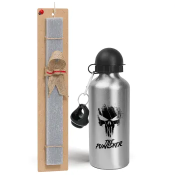 The punisher, Easter Set, metallic silver aluminum water bottle (500ml) & aromatic flat Easter candle (30cm) (GRAY)