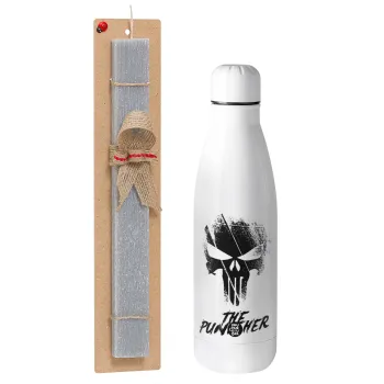 The punisher, Easter Set, metallic stainless thermos bottle (500ml) & scented flat Easter candle (30cm) (GRAY)