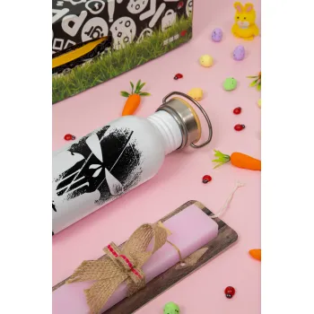 The punisher, Easter Set, SS Metallic water bottle (620ml, stainless steel) & scented flat Easter candle (30cm) (PINK)