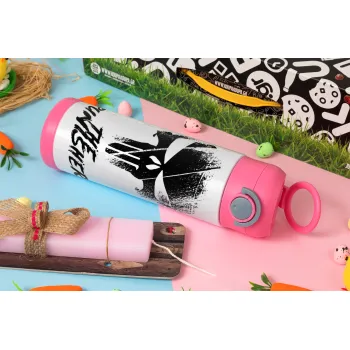 The punisher, Easter candle, Childrens hot water bottle, stainless steel, with safety straw, PINK (500ml)