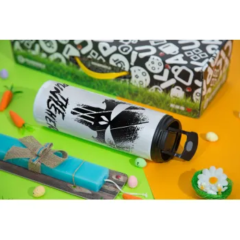 The punisher, Easter candle,Travel Tumbler 2 Lids, with metal straw & cleaning brush & aromatic flat candle (30cm) (BLUE)