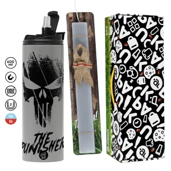 The punisher, Easter candle with Grey Tumbler Thermo 600ml & aromatic flat candle (30cm) (GREY)
