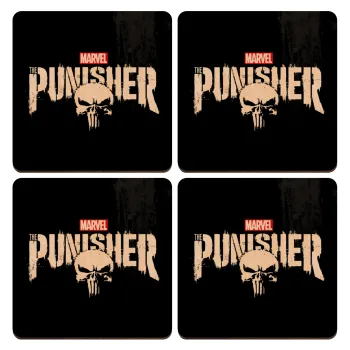 The punisher, ΣΕΤ x4 Σουβέρ ξύλινα τετράγωνα plywood (9cm)