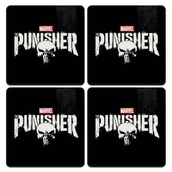The punisher, ΣΕΤ 4 Σουβέρ ξύλινα τετράγωνα (9cm)