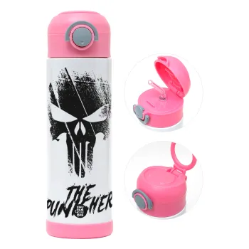 The punisher, Παιδικό παγούρι θερμό, ανοξείδωτο, με καλαμάκι ασφαλείας, ΡΟΖ (500ml)