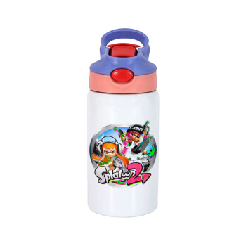 Splatoon 2, Children's hot water bottle, stainless steel, with safety straw, pink/purple (350ml)