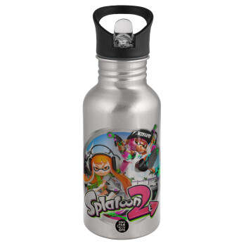 Splatoon 2, Water bottle Silver with straw, stainless steel 500ml