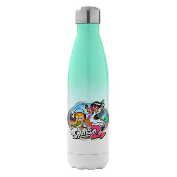 Splatoon 2, Μεταλλικό παγούρι θερμός Πράσινο/Λευκό (Stainless steel), διπλού τοιχώματος, 500ml