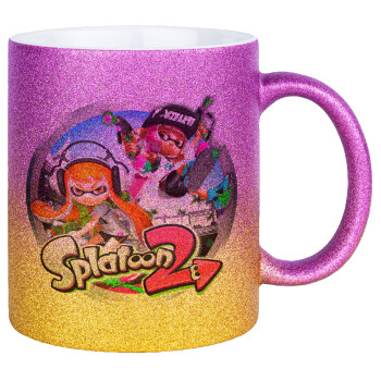 Splatoon 2, Κούπα Χρυσή/Ροζ Glitter, κεραμική, 330ml