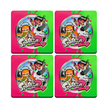 Splatoon 2, ΣΕΤ 4 Σουβέρ ξύλινα τετράγωνα (9cm)