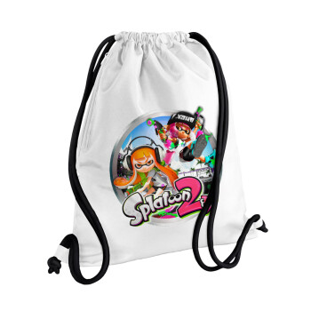 Splatoon 2, Backpack pouch GYMBAG white, with pocket (40x48cm) & thick cords