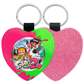 Splatoon 2, Μπρελόκ PU δερμάτινο glitter καρδιά ΡΟΖ