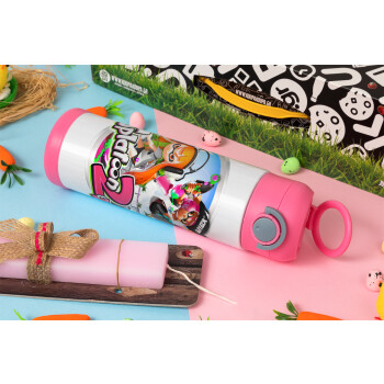 Splatoon 2, Easter candle, Childrens hot water bottle, stainless steel, with safety straw, PINK (500ml)