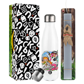 Splatoon 2, Easter candle, metallic white thermos bottle (500ml) & aromatic flat candle (30cm) (GRAY)