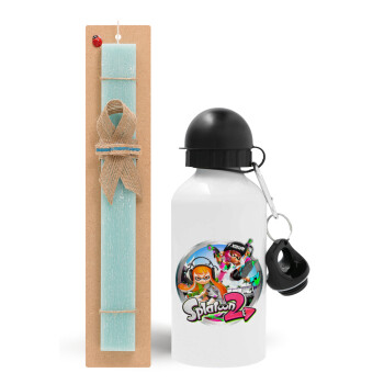 Splatoon 2, Easter Set, metallic aluminum water bottle (500ml) & scented flat candle (30cm) (TURQUOISE)