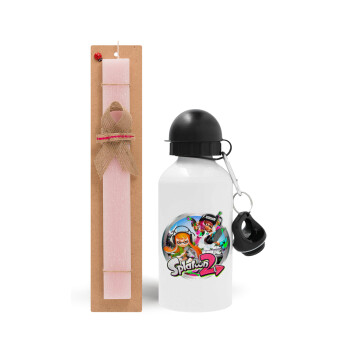 Splatoon 2, Easter Set, metallic aluminum bottle (500ml) & aromatic flat Easter candle (30cm) (PINK)