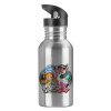 Water bottle Silver with straw, stainless steel 600ml