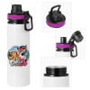 Metallic water bottle with safety lid, 850ml aluminum