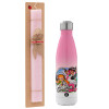 Easter Set, Metallic pink/white (Stainless steel) thermos, double-walled, 500ml & aromatic flat Easter candle (30cm) (PINK)