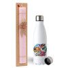 Easter Set, metallic stainless steel water bottle (750ml) & scented flat Easter candle (30cm) (PINK)