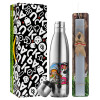 Easter Set, metallic stainless thermos flask (500ml) & scented flat Easter candle (30cm) (GRAY)