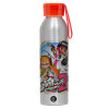Aluminum Sports Bottle 650ml – Silver with Red Cap and Silicone Strap