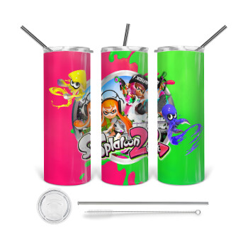 Splatoon 2, 360 Eco friendly stainless steel tumbler 600ml, with metal straw & cleaning brush